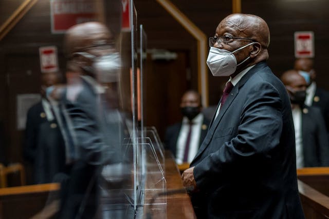 Former South African president Jacob Zuma waits in court during his corruption trial in Pietermaritzburg, South Africa